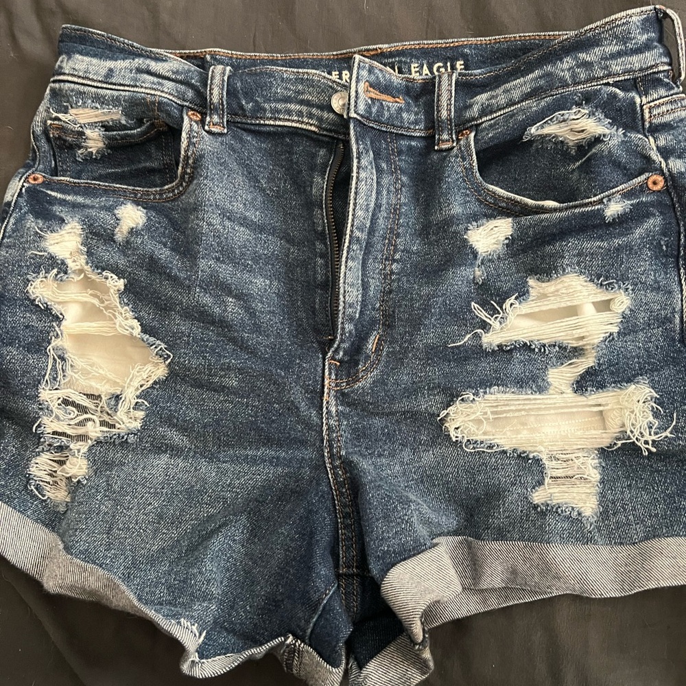 American Eagle Outfitters Women's Distressed Blue Denim Shorts